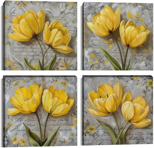 Miniatura 10 de Wall HDQ Arte de pared de flores para baño, dormitorio, sala de estar, decoración de pared azul y naranja, pintura floral, lienzo impreso, imagen