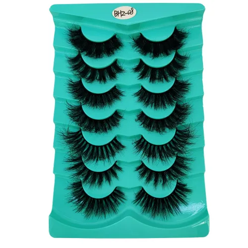 Miniatura 31 de 6 pares de pestañas postizas de ojo de gato, esponjosas pestañas de visón sintético 8D, pestañas dramáticas largas y gruesas (7 pares-BHZ01)