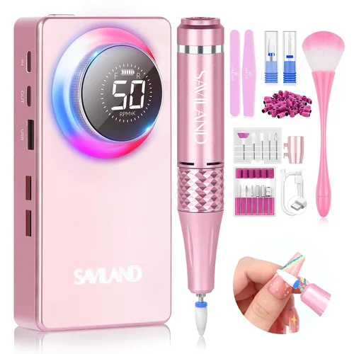 SAVILAND Taladro de uñas eléctrico profesional de 50000 RPM: kit de taladro de uñas portátil 2026 para Nail Tech Arylic Nail Tools Elec