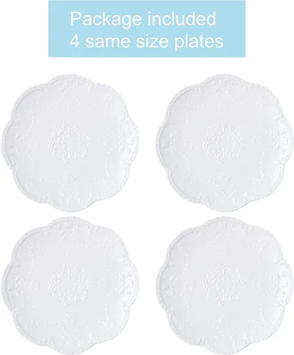 Miniatura 2 de Jusalpha FD-PL15 - Juego de platos de cerámica de encaje en relieve, platos para pasta/ensalada/postre, lavavajillas, microondas, juego de vajilla