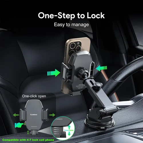 Miniatura 7 de Cargador de coche inalámbrico para teléfono, cargador de coche de carga rápida de 15 W con sujeción automática, cargador de coche soporte
