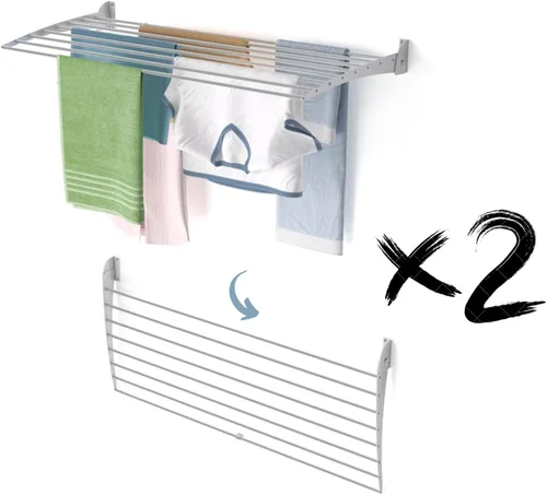 Miniatura 56 de foxydry Tendedero plegable para colgar en la pared, vertical plegable para interiores y exteriores, en acero aluminio (31.5 in)