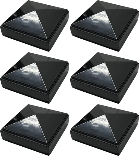 Miniatura 20 de Tapa de poste piramidal de aluminio de 3 x 3 pulgadas para postes de metal, ajuste a presión, color negro con recubrimiento en polvo, resistente al