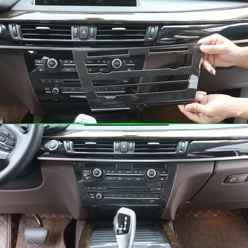 ABS consola central de coche aire acondicionado volumen perilla Cotrol panel marco ajuste para BMW X5 F15 2014-2018 (fibra de carbono)