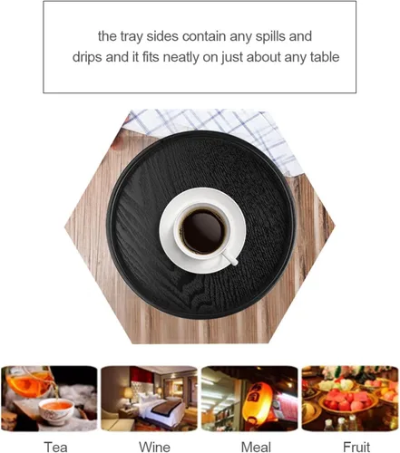 Miniatura 2 de Bandeja de té de madera, forma redonda, té de madera, café, aperitivos, comidas, plato de servicio, bandejas de restaurante de 11.8 in