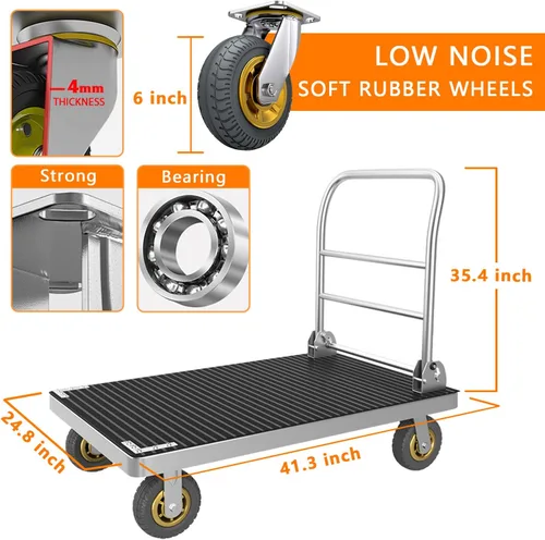 Miniatura 4 de Carro de plataforma para camión, carrito plegable de plataforma grande con alfombrilla de goma y ruedas de 6 pulgadas, capacidad de 2200 libras