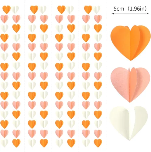 Miniatura 2 de Guirnalda de Corazón Beige-Naranja Melocotón para Fiesta de Otoño - 11.9M Decoraciones de Otoño Acción de Gracias Cumpleaños Boho Banderines