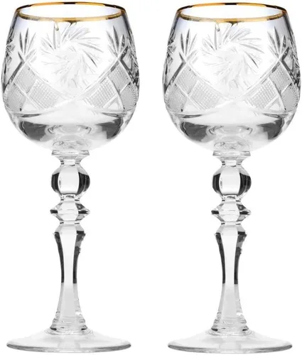 Miniatura 4 de Neman Juego de 2 copas de vino clásicas de cristal vintage hechas a mano en un tallo, cristalería antigua