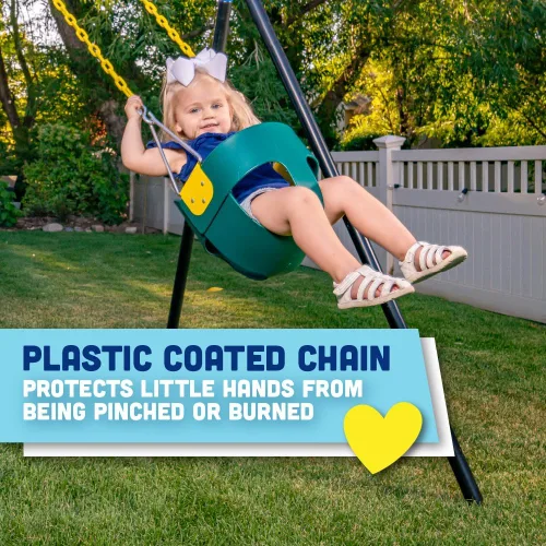 Miniatura 4 de Hamaca con asiento en forma de cubeta con espalda alta y cadenas con revestimiento de plástico-accesorios para hamacas Verde