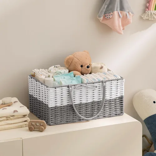 Miniatura 3 de HBlife Organizador grande de pañales para bebé, cestas de almacenamiento de cuerda de papel con divisor extraíble, organizador portátil de coche