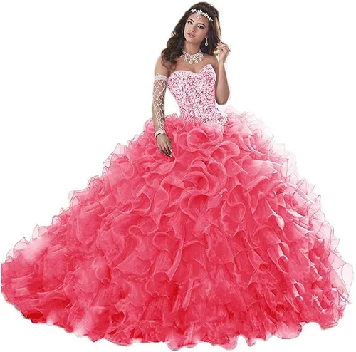Vestidos de fiesta de novia con cuentas pesadas para mujer, vestidos de organza con volantes, vestidos de quinceañera para Sweet 16