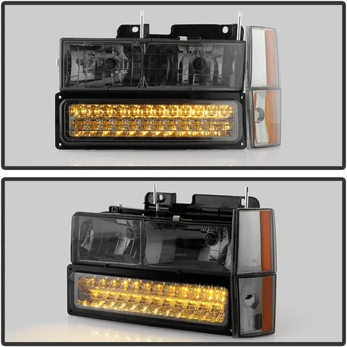 Miniatura 5 de ACANII - Para 1988-1993 GMC Sierra Chevy Silverado C/K C10 faros ahumados+luces LED de señal de parachoques 4 piezas izquierda + derecha