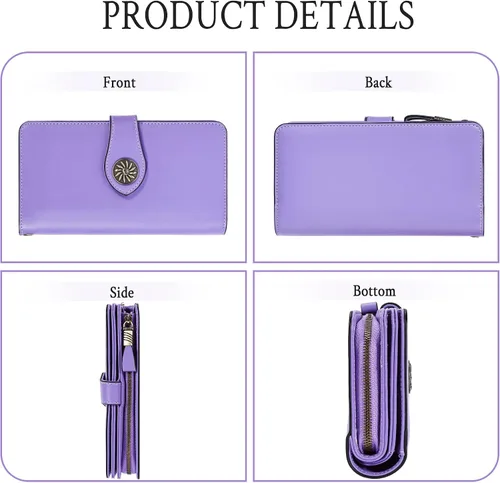 Miniatura 4 de Travelambo Cartera de mujer con bloqueo RFID para tarjetas de crédito, cartera de cuero de gran capacidad