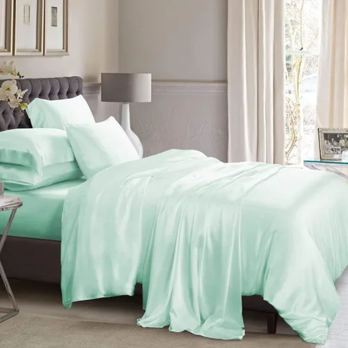 Miniatura 4 de 4 piezas de sábanas de satén 100% seda pura, lujosa colección de ropa de cama ultrasuave y suave, 19 pulgadas de profundidad, 1 sábana bajera, 1