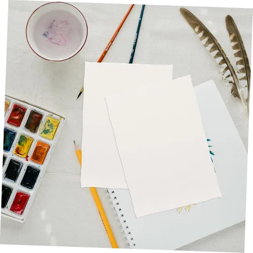 Miniatura 7 de Angoily 20 hojas de papel de acuarela de algodón texturizado hecho a mano con bordes deckled para pintar manualidades e invitaciones, alta absorción