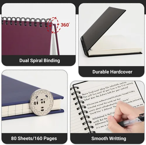 Miniatura 3 de EUSOAR Cuaderno en espiral, paquete de 3 cuadernos A5 de 5.5" x 8.3", con rayas para la universidad, 160 páginas/ 80 hojas, con tapa dura gruesa