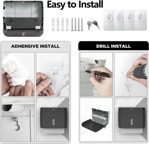 Miniatura 3 de Dispensador de toallas de papel de montaje en pared comercial con cerradura de llave, dispensador compacto de toallas de papel multipliegue