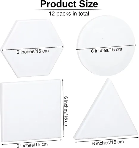 Miniatura 2 de Aodaer 12 lienzos estirados para pintar paneles de lienzo en blanco de 6 pulgadas, triángulo, cuadrado, hexágono, forma redonda, lienzos