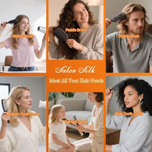 Miniatura 5 de SALONSILK - Juego de 5 peines para el cabello, para mujeres y hombres, cepillos de pelo anchos y finos, juego profesional de peluquería