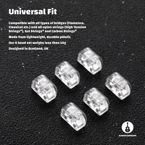 Miniatura 6 de Cuentas de puente de guitarra clásica, bloques de amarre transparentes para cuerdas de nailon y carbono, para guitarras flamencas - Alba ES