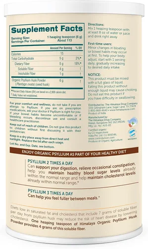 Miniatura 2 de Himalaya - Polvo orgánico de cáscara de psyllium, suplemento diario de fibra de psyllium para apoyar la salud digestiva y la regularidad, vegano