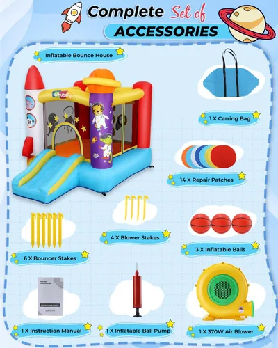 Miniatura 6 de Whubefy Casa inflable con tobogán para niños, diversión familiar en interiores y exteriores con área de salto, juego de pelota de lanzamiento