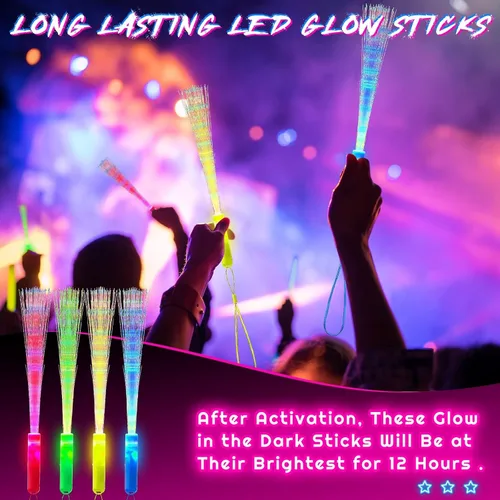 Miniatura 7 de Lewtemi 48 varitas de fibra brillante con luz LED, varitas de fibra óptica LED intermitentes, recuerdos de fiesta ópticos, coloridos, funcionan