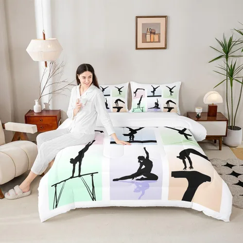 Miniatura 30 de Erosebridal Juego de ropa de cama de princesa de ballet, tamaño Queen, juego de edredón de 3 piezas para niñas bailarinas de ballet, lindo juego