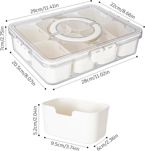 Miniatura 2 de Dingerjar Bandeja dividida para servir con tapa y asa, contenedor de charcutería para aperitivos portátiles, organizador transparente para dulces
