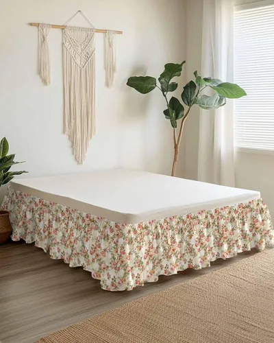 Falda de cama clásica de flores, tamaño California King, caída de 18 pulgadas, ajustable y elástica, faldas de cama plisadas de lujo con volantes