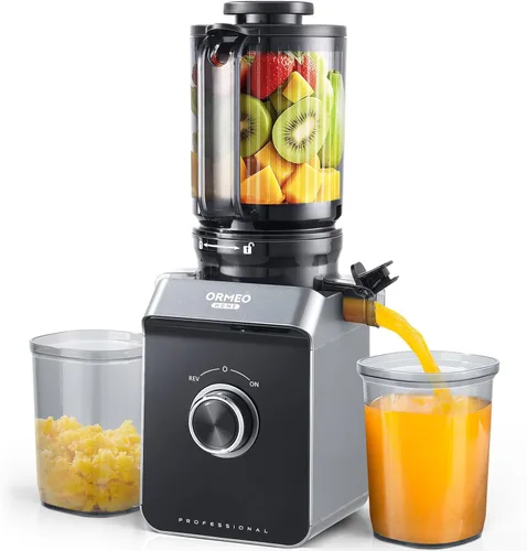 Exprimidor de prensa en frío, máquinas exprimidoras Ormeo Home con canal de alimentación grande de 5.0 pulgadas para verduras y frutas enteras, con