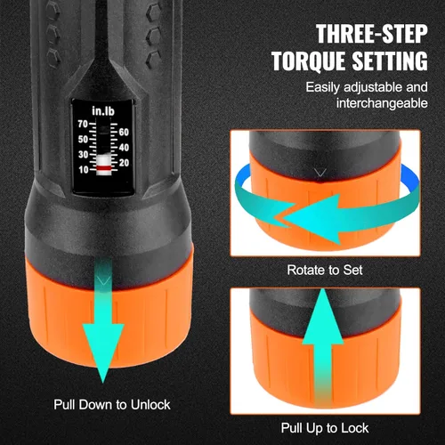 Miniatura 5 de VEVOR Juego de llaves de destornillador de torque de 1/4" Rango de ajuste de torque de 10-70 in-lbs Destornillador de torque con incrementos