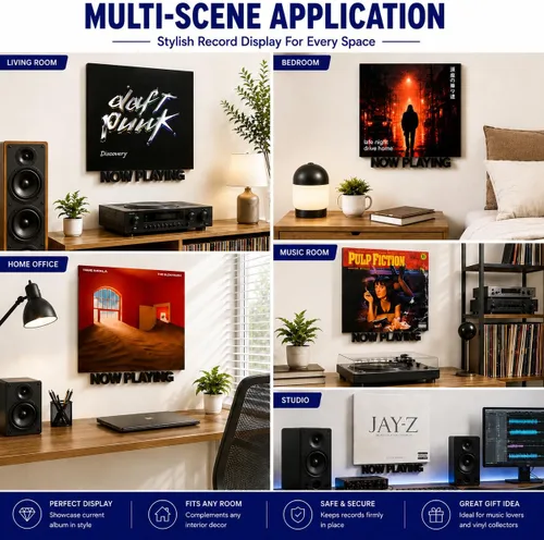Miniatura 6 de WPESI Now Playing Soporte de pared para discos de vinilo (negro)