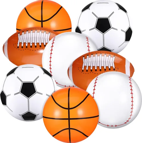 Sosation 8 bolas inflables deportivas de 16 pulgadas, pelota de playa inflable de 4 estilos, decoraciones de fiesta deportiva, pelotas de piscina,
