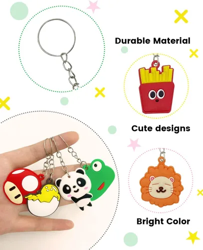 Miniatura 2 de 100 llaveros de dibujos animados para recuerdos de fiesta de niños, mini llavero lindo para premios de aula, regalos de fiesta de cumpleaños