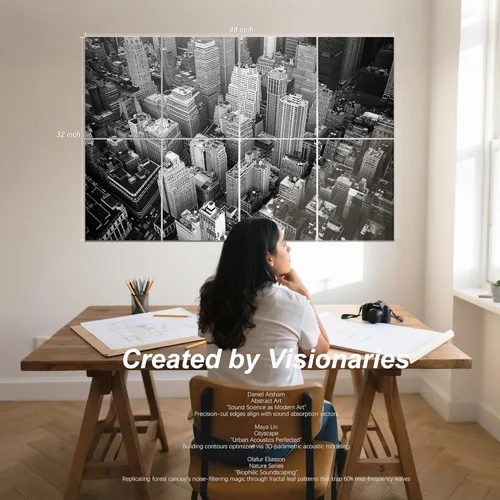 Miniatura 2 de Mollywell Paneles Acústicos de Arte 48x32x0.4 Pulgadas, Horizonte de la Ciudad Arte de Pared que Absorbe Sonido Decoración de Pared Autoadhesiva a