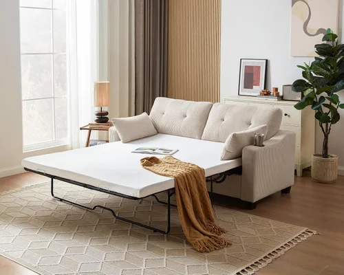 Miniatura 13 de CHIC HOUSE Sofá cama extraíble, sofá cama tamaño completo, sofá convertible 2 en 1 de pana con carga USB, sofá de espuma viscoelástica para sala