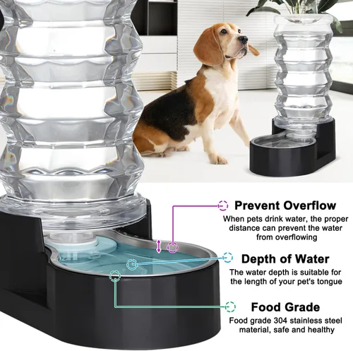 Miniatura 6 de RIZZARI Tazón dispensador de agua para perros: dispensador automático para mascotas grande de 8L en acero inoxidable negro con filtro triple y Negro