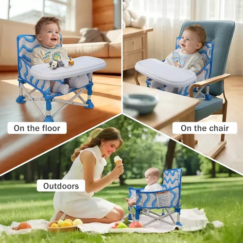 Miniatura 5 de Tiny Marvels Silla de bebé portátil 3 en 1, asiento elevador acogedor, silla de bebé con bandeja, plegable compacta, silla para niños pequeños