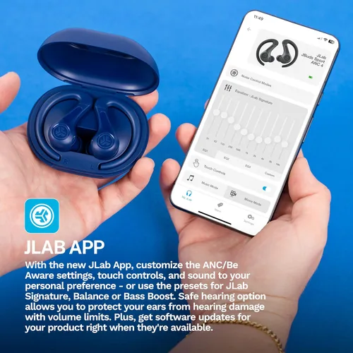 Miniatura 6 de JLab JBuds Sport ANC 4 Auriculares inalámbricos Bluetooth verdaderamente inalámbricos + Estuche de carga, Azul Cobalto, Controles táctiles