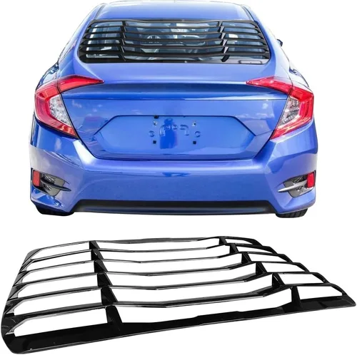 Miniatura 2 de IKON MOTORSPORTS, Rejillas de ventana trasera compatibles con Honda Civic Sedan 2016-2021, estilo IKON color negro brillante, cubierta solar ABS