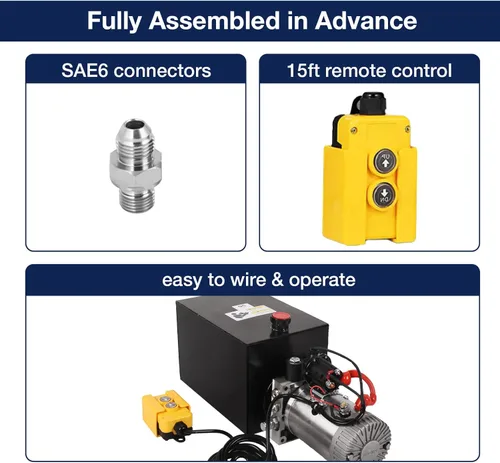 Miniatura 3 de Unidad de potencia hidráulica de 13 cuartos de galón DC 12V Bomba de remolque de depósito de metal de efecto único con control remoto para elevación