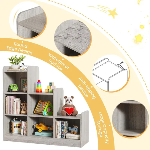 Miniatura 3 de Derfullo Estantería para libros, organizadores y almacenamiento de juguetes de 6 cubos, estantería Montessori pequeña de suelo abierto para Gris