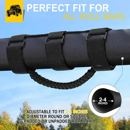 Miniatura 6 de moveland Paquete de 2 asas de agarre de barra antivuelco, asas de agarre de paracord negro para Jeep Wrangler JL, JK, TJ, YJ y Jeep Gladiator
