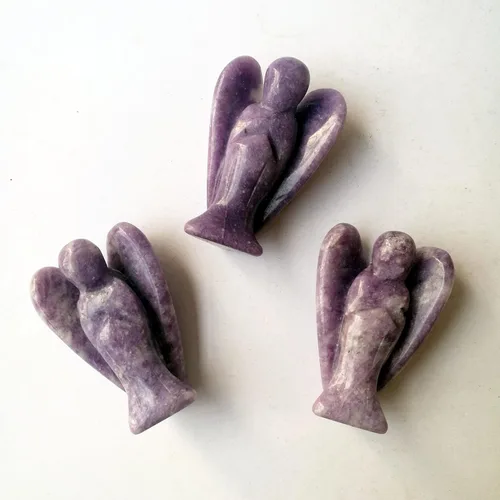 Miniatura 3 de Estatua de ángel guardián de oración de cristal curativo de lepidolita morada, 2 pulgadas, tallado en bolsillo, figuras de piedra de palma