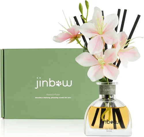 Juego de regalo difusor de varillas de flores, aceite esencial de cedro con varillas de aroma, ambientador para estante de baño, decoración de