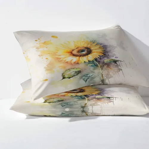 Miniatura 3 de Juego de sábanas de girasol tamaño individual, sábanas con estampado floral de plantas, sábanas y fundas de almohada de 3 piezas, sábana bajera