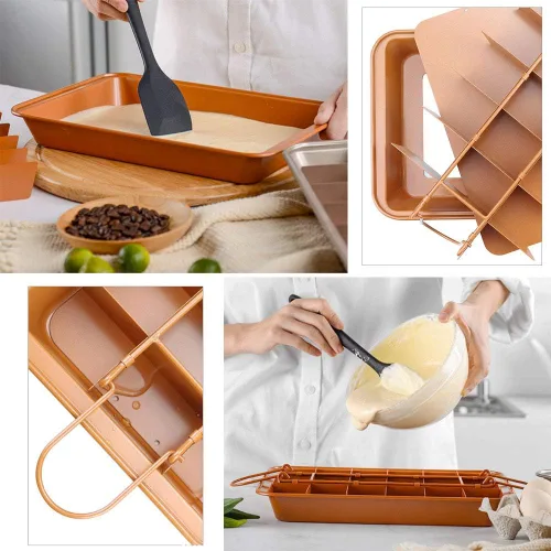 Miniatura 3 de L-Lei Sartenes antiadherentes para brownie con divisores, bandeja para hornear brownie de 18 celosías, utensilios para hornear al horno, molde