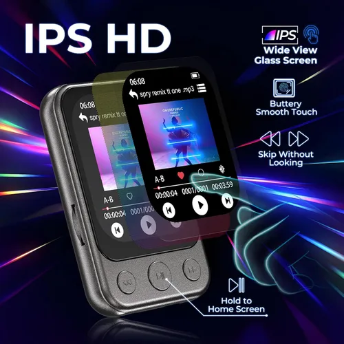 Miniatura 2 de Reproductor MP3 de 64 GB con clip y Bluetooth 5.3, altavoz incorporado, pantalla táctil HD de 2", radio FM, grabadora de voz, reproductor de música