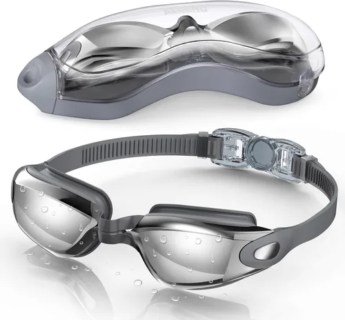 Miniatura 24 de Aegend Gafas de natación, gafas de natación sin fugas, protección completa para adultos, hombres, mujeres y jóvenes Azul y plateado.